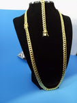 14k 8mm Gold Over 925 Silver Cuban link Chain and Bracelet Set