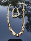 14k Goldplated 8mm Flat Cuban link Chain and bracelet  set