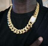 Gold plated Cuban link Big Boy 22mm Chain Cz Diamond Pave Lock