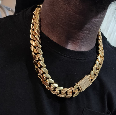 Gold plated Cuban link Big Boy 22mm Chain Cz Diamond Pave Lock