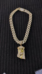 14k gold plated Iced out 20mm Big Cuban link Chain and Iced out Pendant