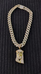 14k gold plated Iced out 20mm Big Cuban link Chain and Iced out Pendant