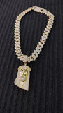 14k gold plated Iced out 20mm Big Cuban link Chain and Iced out Pendant