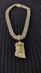 14k gold plated Iced out 20mm Big Cuban link Chain and Iced out Pendant