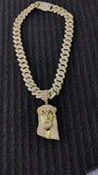 14k gold plated Iced out 20mm Big Cuban link Chain and Iced out Pendant