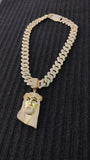 14k gold plated Iced out 20mm Big Cuban link Chain and Iced out Pendant