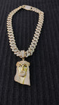 14k gold plated Iced out 20mm Big Cuban link Chain and Iced out Pendant