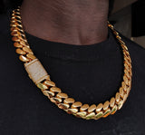 14k gold-plated Cuban link 18mm Chain Cz Diamond lock