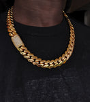 14k gold-plated Cuban link 18mm Chain Cz Diamond lock