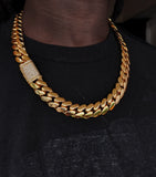 14k gold-plated Cuban link 18mm Chain Cz Diamond lock