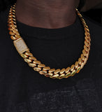 14k gold-plated Cuban link 18mm Chain Cz Diamond lock