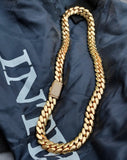 Gold Plated Miami Cuban Link 15mm 24inch Chain Cz Diamond lock