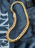 Gold Plated Miami Cuban Link 15mm 24inch Chain Cz Diamond lock