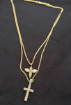 14k Gold over Silver 2mm small micro Cuban link 2 chains and 2 pendant set