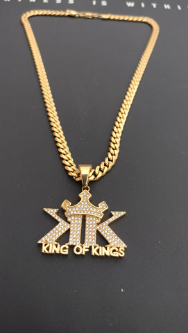 14k Gold Plated 6mm Cuban link Chain and Pendant