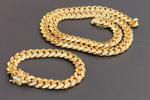 14k Gold Plated 12mm Miami Cuban Link Chain and Bracelet