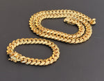 14k Gold Plated 12mm Miami Cuban Link Chain and Bracelet