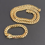 14k Gold Plated 12mm Miami Cuban Link Chain and Bracelet