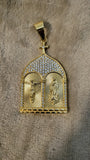 14k gold plated Virgin Mary and cross pendant