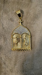 14k gold plated Virgin Mary and cross pendant