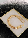 14k Gold Plated Miami Cuban Link 12mm Bracelet Cz Diamond Curve lock