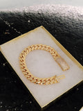 14k Gold Plated Miami Cuban Link 12mm Bracelet Cz Diamond Curve lock