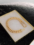 14k Gold Plated Miami Cuban Link 12mm Bracelet Cz Diamond Curve lock