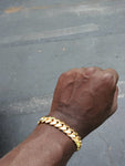 14k Gold Plated Miami Cuban Link 12mm Bracelet Cz Diamond Curve lock