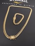 14K gold plated Flat Miami Cuban Link 8mm chain and bracelets set