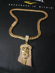 Gold plated Miami Cuban Link 15mm Chain CZ Diamond lock and Jesus piece