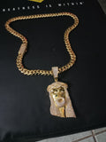 Gold plated Miami Cuban Link 15mm Chain CZ Diamond lock and Jesus piece