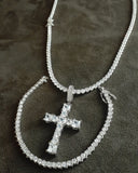 14k Ice out White Gold filled 20inch Tennis Chain Bracelet and Cross Charm set