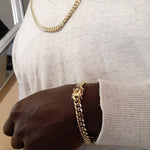 14k Goldplated 8mm Flat Cuban link Chain and bracelet  set