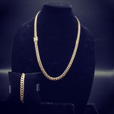 14k Goldplated 8mm Flat Cuban link Chain and bracelet  set