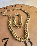 14k or 18k 12mm Gold Plated Cuban Link Chain and Bracelet Set