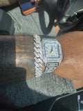 14k white gold plated iced out prong bracelet and iced out watch