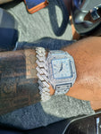 14k white gold plated iced out prong bracelet and iced out watch