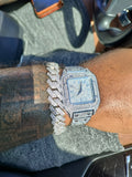 14k white gold plated iced out prong bracelet and iced out watch