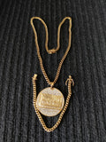 14k 6mm Gold Plated Cuban Link Chain Pendant and Bracelet Set