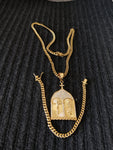 14k 6mm Gold Plated Cuban Link Chain Pendant and Bracelet Set
