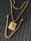 14k 6mm Gold Plated Cuban Link Chain Pendant and Bracelet Set
