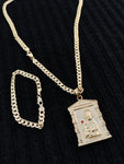 14k Gold Filled 6mm Cuban Link Chain Bracelet and Pendant Set