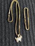 14k 3mm Gold plated Franco Chain Bracelet and Pendent Set