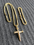 14k 3mm Gold plated Franco Chain Bracelet and Pendent Set