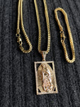 14k 3mm Gold plated Franco Chain Bracelet and Pendent Set