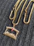 14k 3mm Gold plated Franco Chain Bracelet and Pendent Set