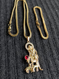 14k 3mm Gold plated Franco Chain Bracelet and Pendent Set