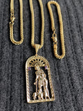 14k 3mm Gold plated Franco Chain Bracelet and Pendent Set