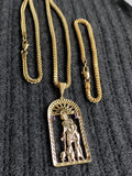 14k 3mm Gold plated Franco Chain Bracelet and Pendent Set