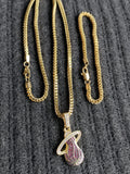 14k 3mm Gold plated Franco Chain Bracelet and Pendent Set